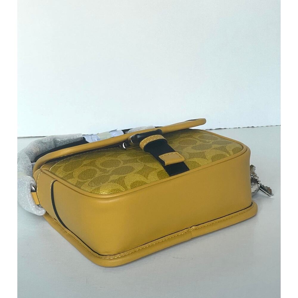 Coach Racer Crossbody Bag Canary Yellow Signature Canvas Charms CEB25 - Picture 10 of 13